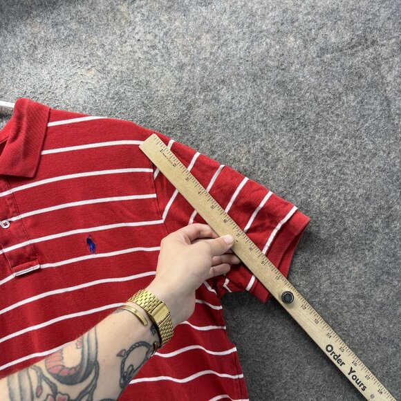 Polo Ralph Lauren Shirt Mens Large Red White Stripe Pony Logo Polo Short Sleeve - Picture 5 of 10